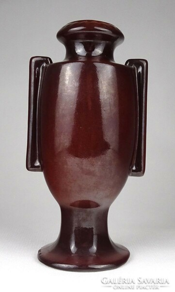 1J799 Antik barna színű Hollóházi fajansz váza díszváza 21.5 cm