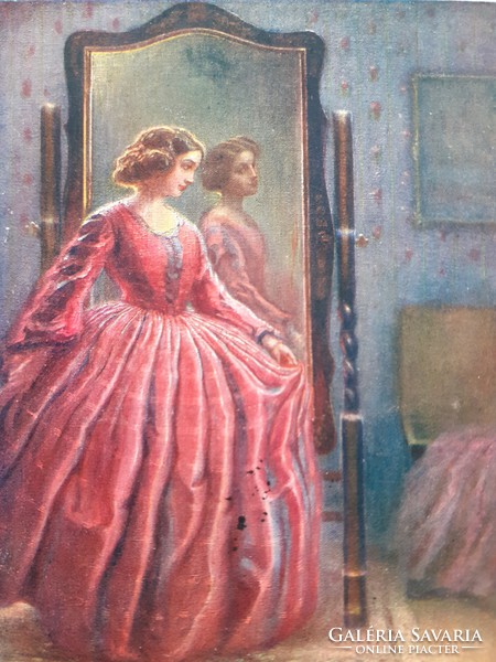 Old postcard 1917 wiener kunst art postcard lady in front of mirror