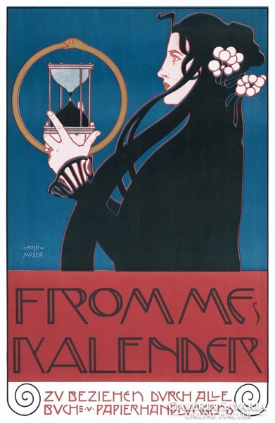 Fromme Kalender 1903 reprint naptár plakát nyomat Koloman Moser szecesszió nőalak portré homokóra