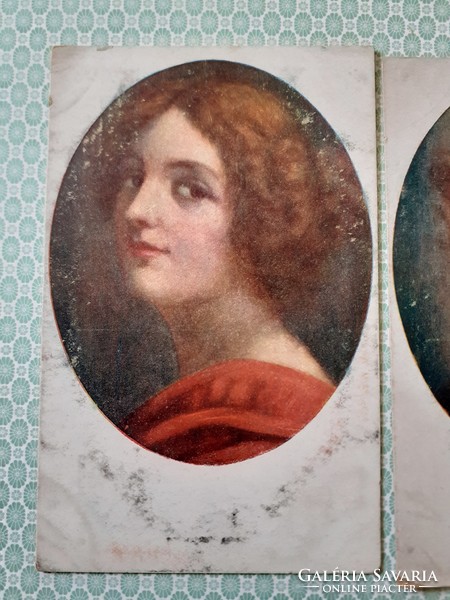 Régi képeslap női portré medalionos vintage levelezőlap 3 db