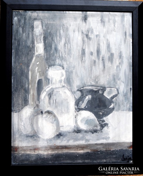 Sonja: monochrome still life, 1999 - acrylic-on-canvas painting, framed