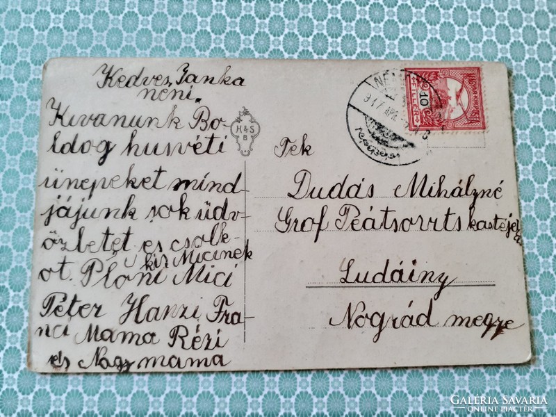 Régi képeslap 1917 rajzos levelezőlap ibolya kislányok