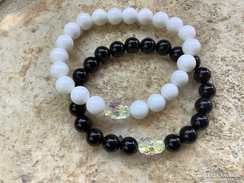 White black onyx mineral friendship bracelet scarab decoration