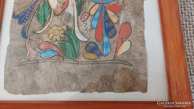 Mexikói Virágok + madárka festmény 27x36 cm kerettel különleges papíron