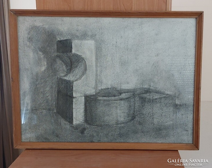 (K) constructivist charcoal drawing with frame 59x43 cm