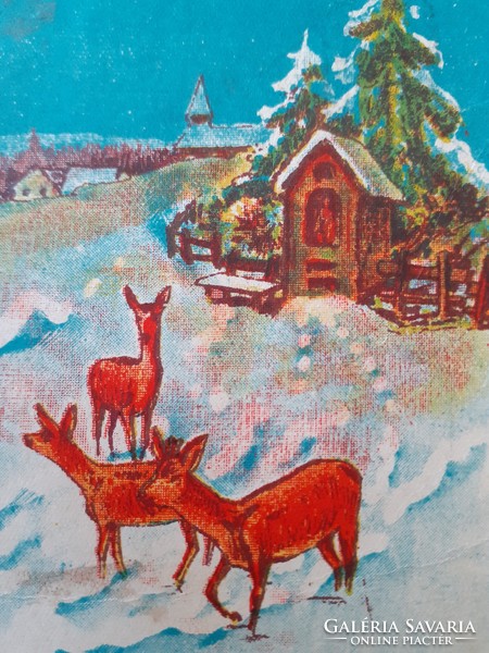 Old Christmas postcard 1940 hazel landscape postcard