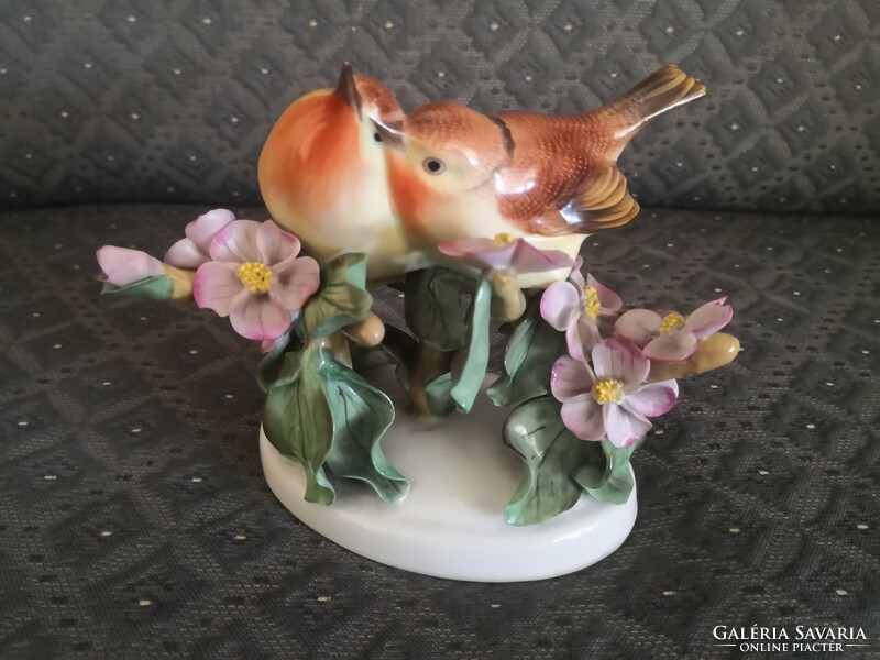 A wonderful pair of Herend porcelain birds on a flowery branch