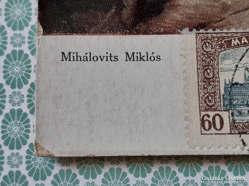 Old postcard 1921 Miklós Mihálovits: the empty cradle artistic postcard