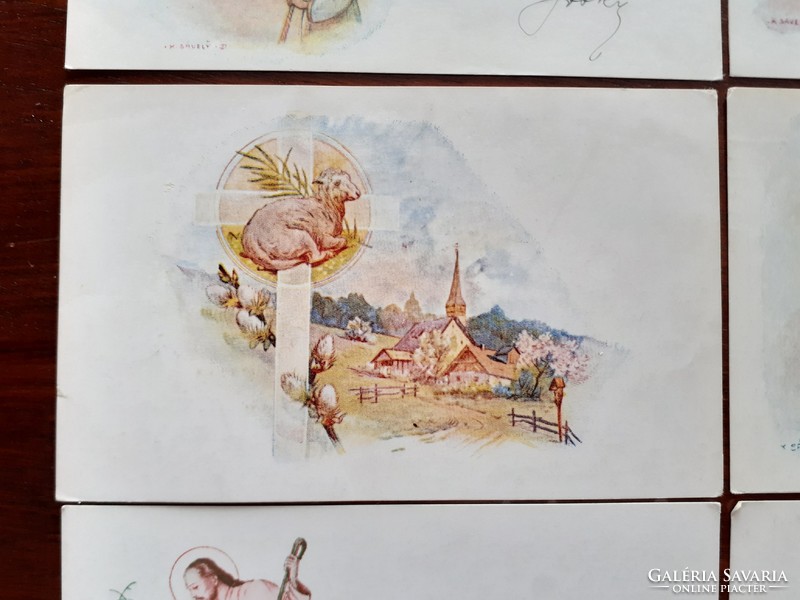 Régi húsvéti mini képeslap üdvözlőkártya 1940 körül 8 db