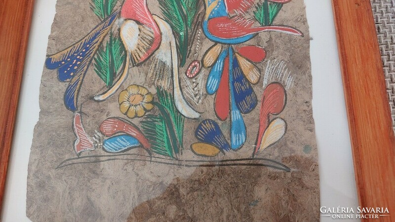 Mexikói Virágok + madárka festmény 27x36 cm kerettel különleges papíron