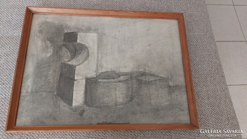 (K) constructivist charcoal drawing with frame 59x43 cm