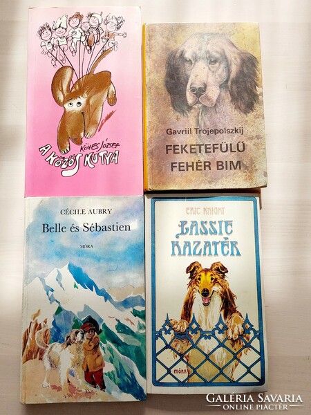 4 darab kutyás témájú retró ifjúsági könyv egyben, Lessie, Bim, Belle, Közös kutya