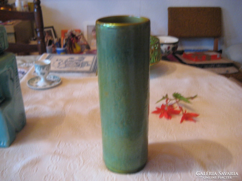 Zsolnay eosin cylinder vase marking is difficult to make out, 8 x 24 cm