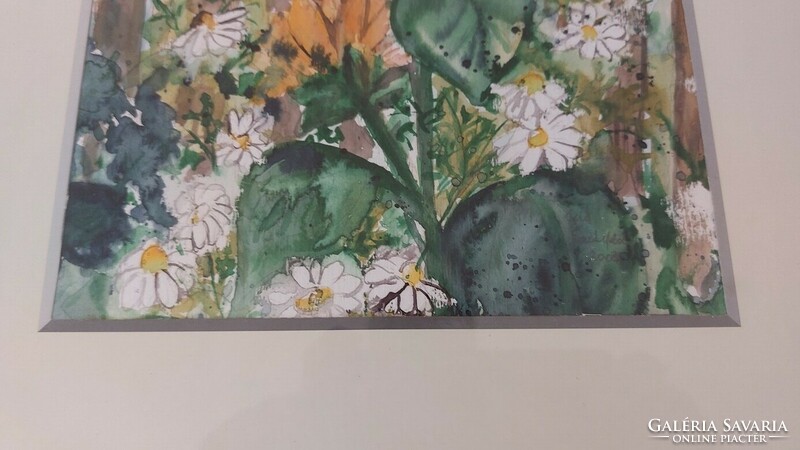 (K) Szignózott apraforgó csendélet festmény 30x40 cm
