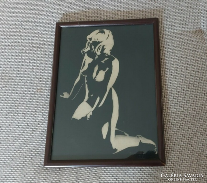 (K) signed enigmatic nude painting with 30x40 cm frame