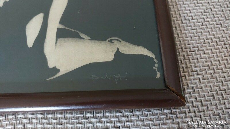 (K) signed enigmatic nude painting with 30x40 cm frame