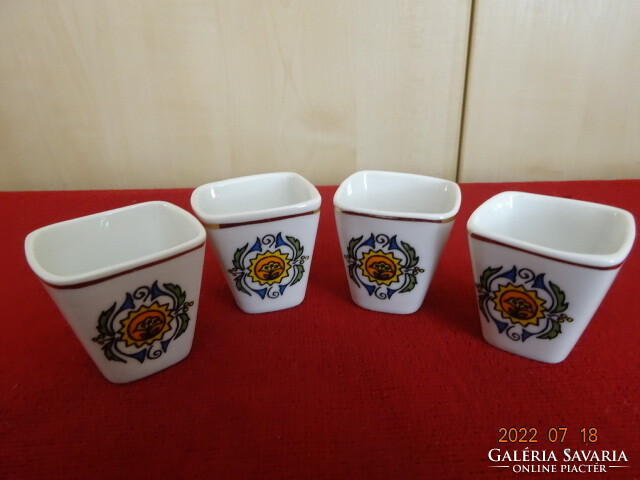 Hollóháza porcelain, antique brandy cup, with a folk motif. Four pieces. He has! Jokai.