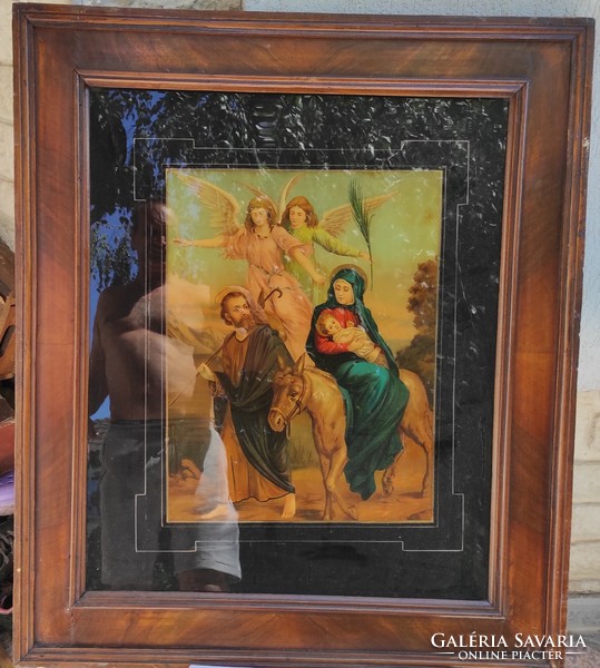 Large antique holy picture holy family wide frame, wooden frame,