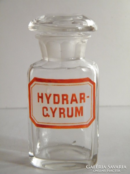 Antique medicine bottle (hydrargium) with inscription