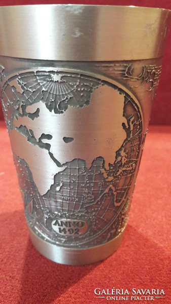 Nagy ón pohár történelmi és térképészeti motívumokkal