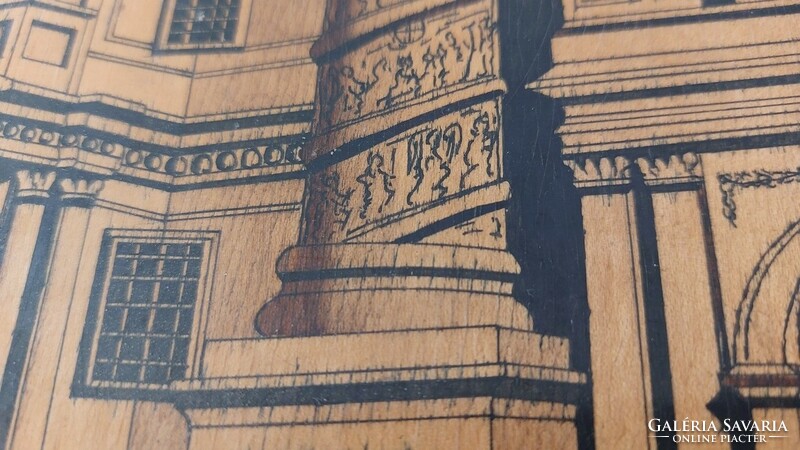 (K) Fára festett kép, festmény 24x32 cm kerettel Bazilika