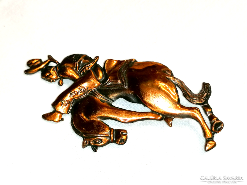 Old rodeo rider copper badge, brooch 210.
