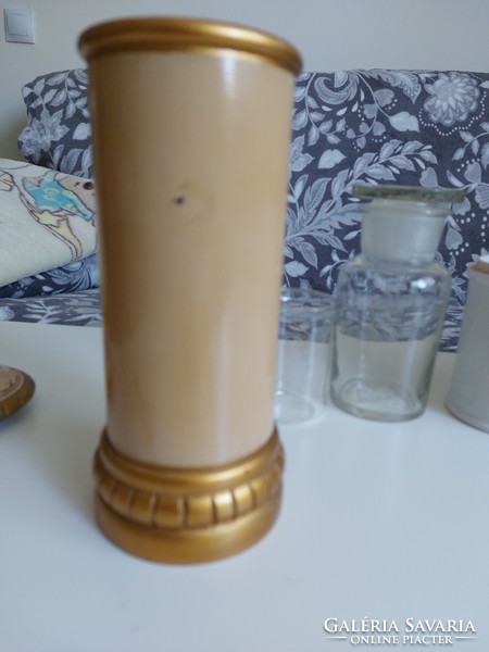 Old apothecary jar measuring vessel spoon Zsolnay porcelain wooden glass