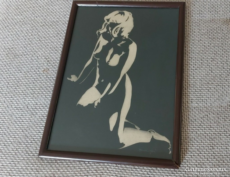 (K) signed enigmatic nude painting with 30x40 cm frame