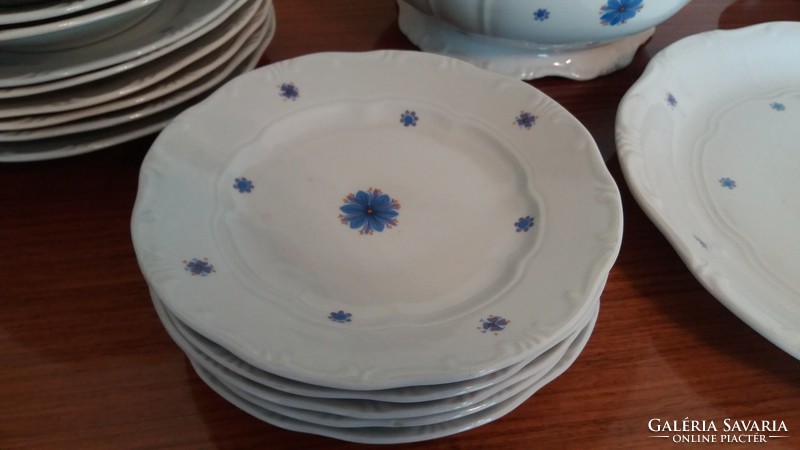 Régi Zsolnay porcelán étkészlet kék virágos barokk készlet 22 db