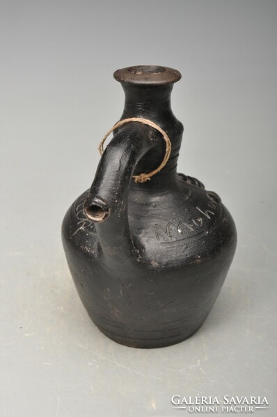 János Horváth, a potter from Mohács, small jar, plastic disc, black ceramic around 1925 2