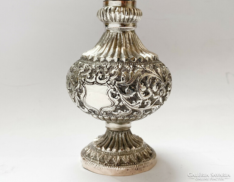 Antique Indian silver rose water sprinkling flask.