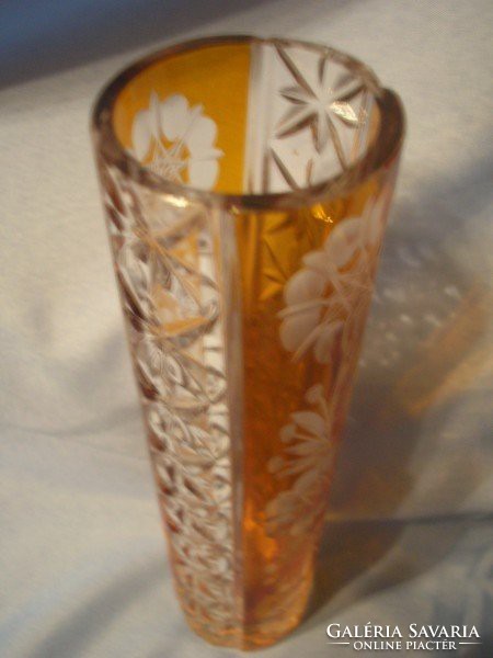 Antique lead crystal polished honey amber vase flawless 19.5 Cm