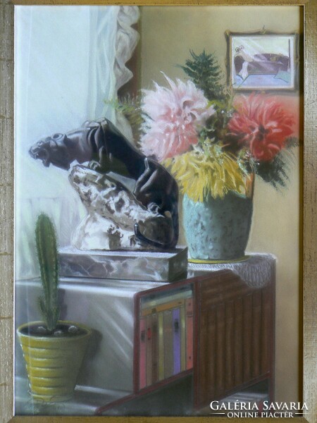 Marked quality art deco still life 1941. (Perhaps polonyi?) Pastel, painting (painting)