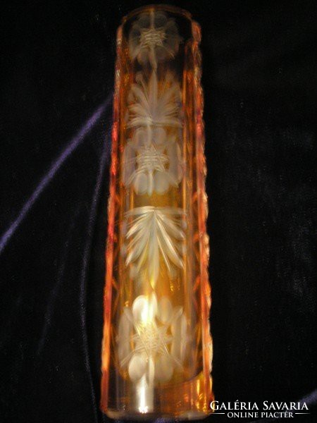 Antique lead crystal polished honey amber vase flawless 19.5 Cm