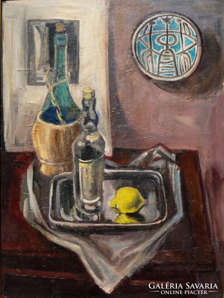 Csaba Vályi (1937-2018): still life with lemon and wall bowl, 1978 - framed oil painting