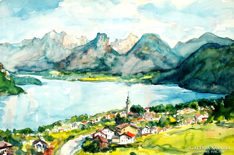 Gyula Beron (1885-1971): st. Gilgen - large-scale watercolor