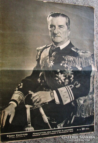 1942 címlapon vitéz Nagybányai Horthy Miklós II. VILÁGHÁBORÚ FRONT Képes Vasárnap ÚJSÁG MAGAZIN