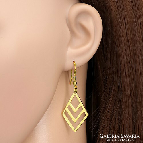 The earrings are made of brilliantly beautiful, medical steel and have a gold color and a rhombus shape.