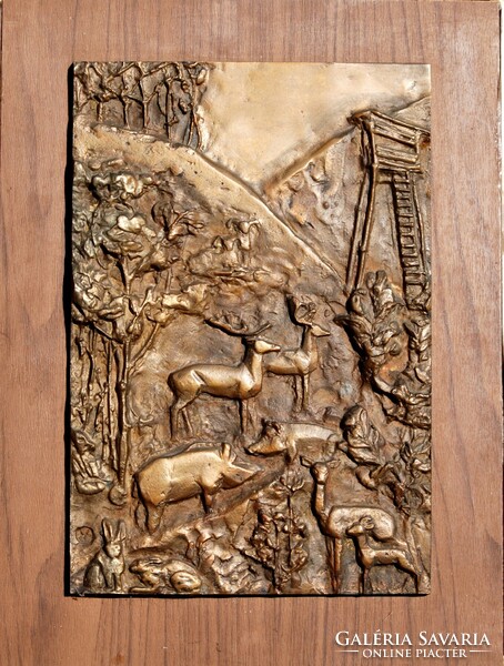 Zoltán Szentirmai (1941-2014): forest animals at the hunt - bronze wall decoration, gallery