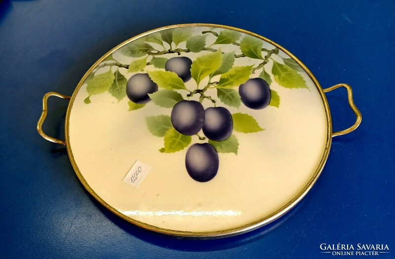 Majolica inlaid tray, plum