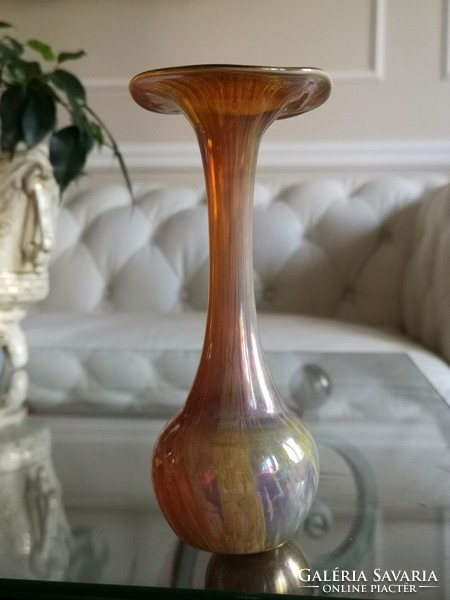 Fújt üveg váza, handmade 16 x 6 cm