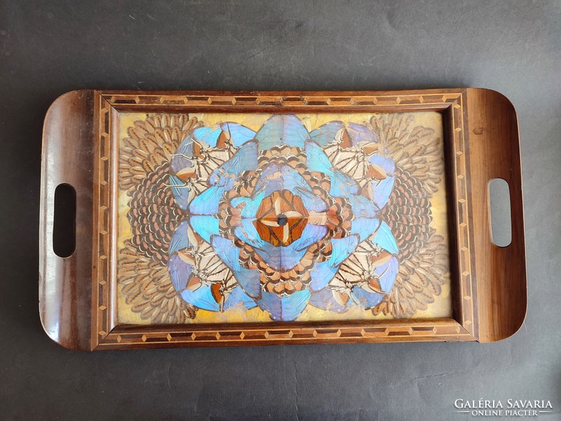 Special wooden tray decorated with butterfly and butterfly wings - ep
