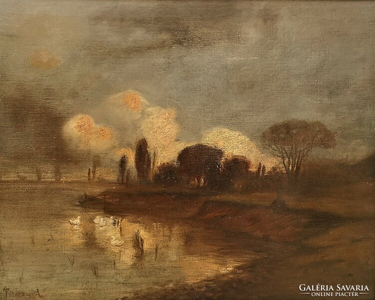 Artúr Tölgyessy (1853 - 1920) swamp landscape c. Oil painting with original guarantee!