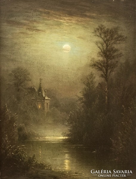 Full moon above the castle by Hermann brinckmann (1830–1902). Oil painting with original guarantee
