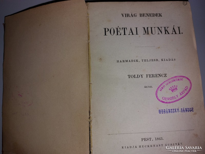 Benedek Virág: poetic works of Benedek Virág 1863. HUF 4,500