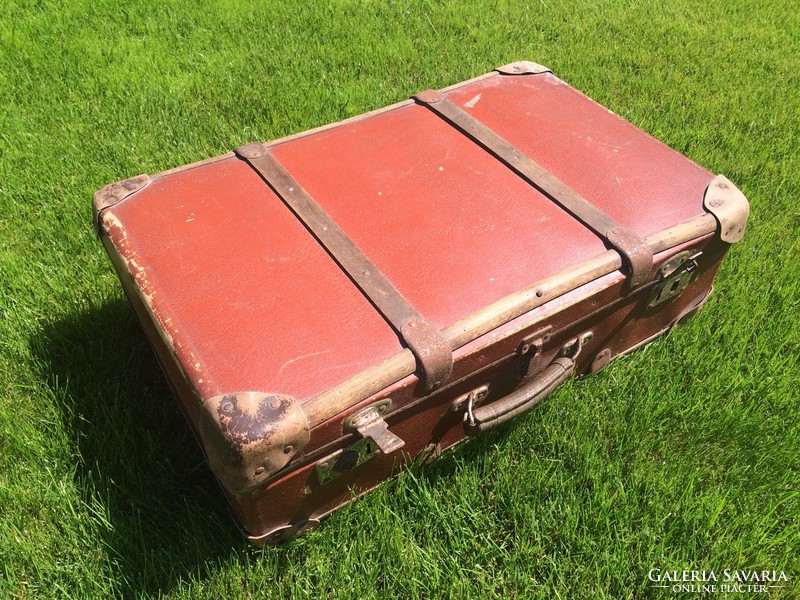 Régi retro fabordás bőrönd vintage utazótáska koffer táska