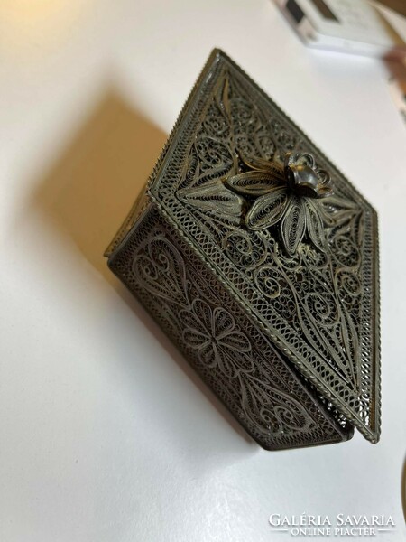 Silver-plated metal, filigree jewelry holder/jewelry box, first half of xx.Szd.