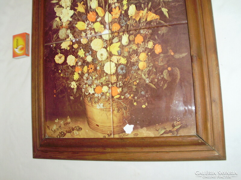 Retro csempe falikép, kép keretben - virág csokor vázában