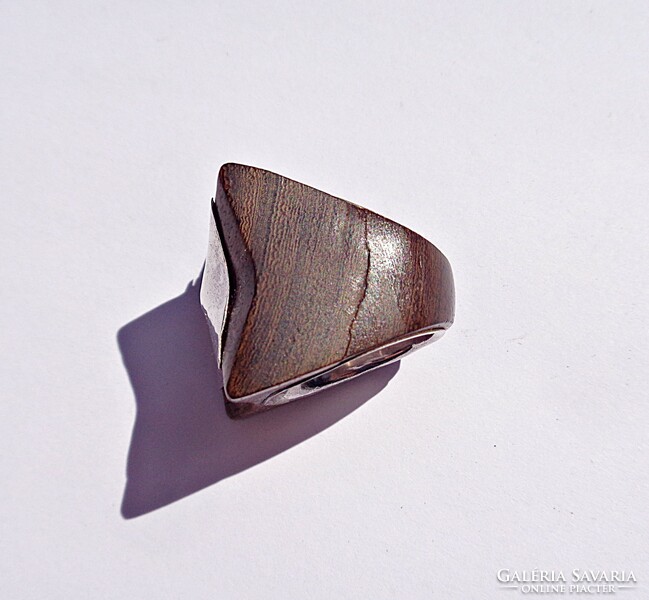 Wood and sterling silver ring