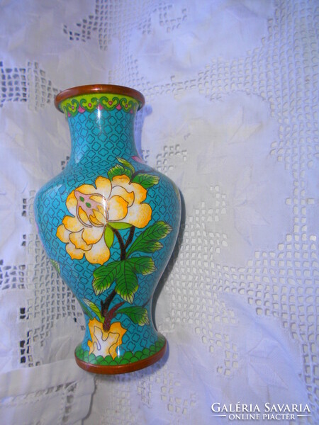 Antique fire enamel cloisonné copper vase 16 cm